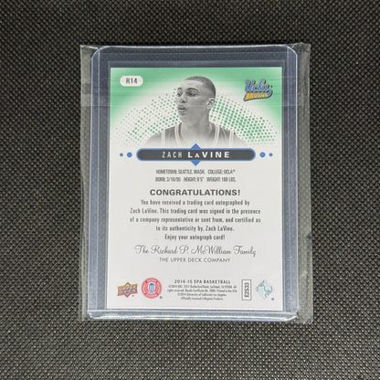 ZACH LAVINE 2014-15 Upper Deck SP Authentic Auto /225 On Card