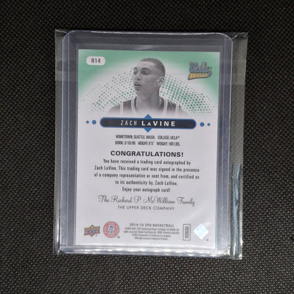 ZACH LAVINE 2014-15 Upper Deck SP Authentic Auto /225 On Card